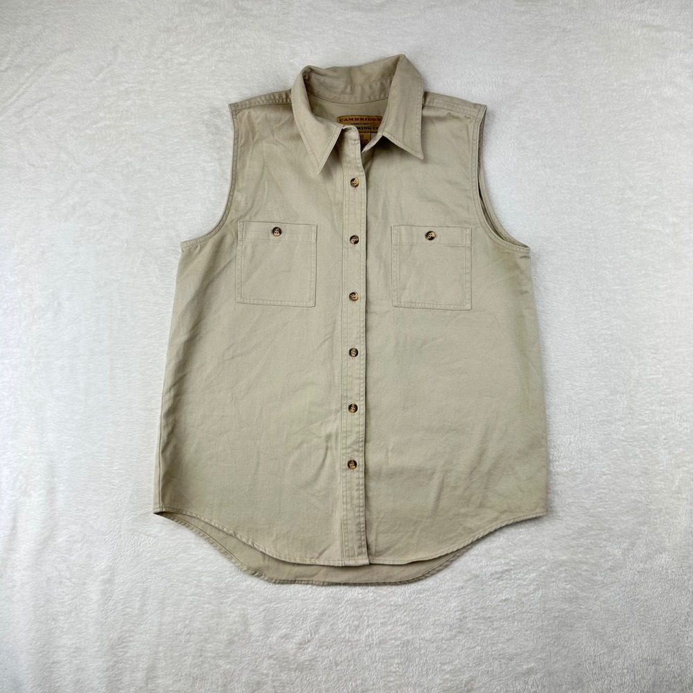 Cambridge Clothing Co Shirt Womens M Regular Beige Sleeveless Utility Tan Cotton